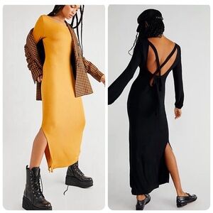 NEW Free People Beach Russet Orange Ribbed Knit Long Sleeve Maxi Dress - size M